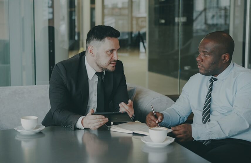 Lawyer discussing with client