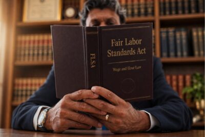 Employment attorney reviewing the Fair Labor Standards Act and wage and hour laws governing salaried employee overtime.