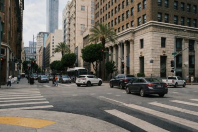 Busy downtown Tampa intersection where fault disputes under Florida car accident laws often begin