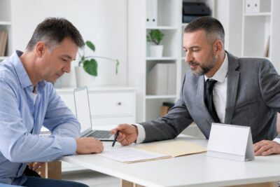 Federal employment lawyer reviewing EEO complaint deadlines with a client